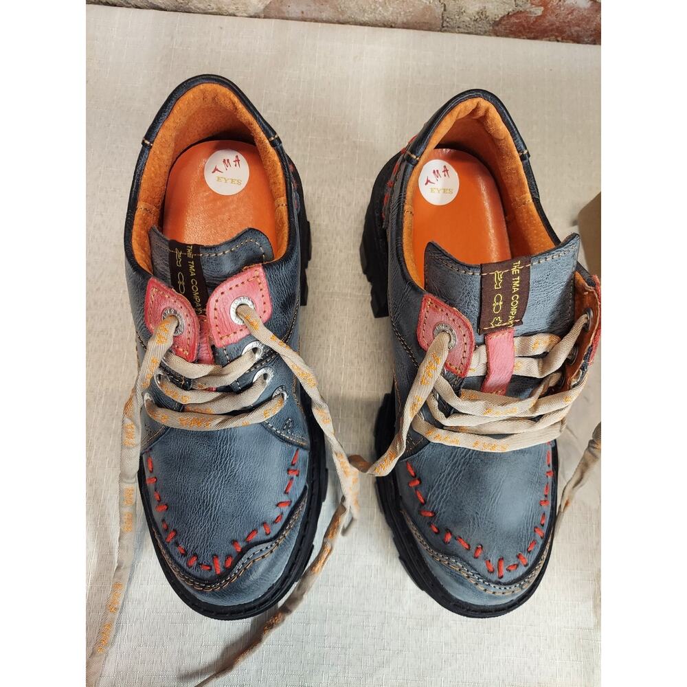 TMA Eyes Womens Distressed Blue Chunky Platform Oxford Shoes Size 38 Womens 7.5 - Picture 3 of 8